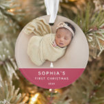 Modernes 2-Foto Baby's First Christmas Acrylic Ornament<br><div class="desc">Das erste Weihnachtsschmuck des Babys mit Ihrem Lieblings-Neugeborenen 2 Foto auf Rose Rot Rosa mit modernem Text und einem Weihnachtsbaumelement. Macht ein liebes Geschenk!!</div>