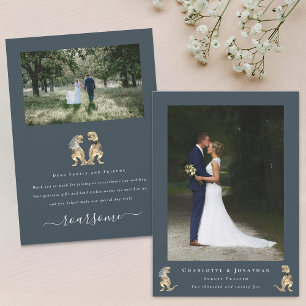 Modernes 2-Foto Dinosaur Thema Hochzeit Dankeskarte