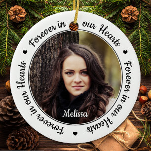 Modernes 2-Foto-Gedenkmal für immer in unseren Her Keramik Ornament