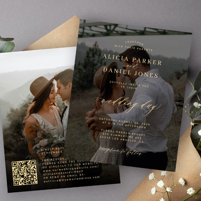 Modernes 2 Foto QR Code Hochzeit Einladung (Von Creator hochgeladen)