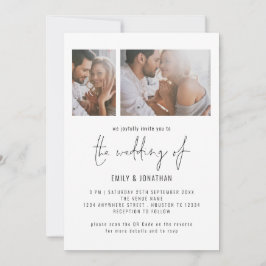 Modernes 2-Foto-Script QR-Code Hochzeit Einladung