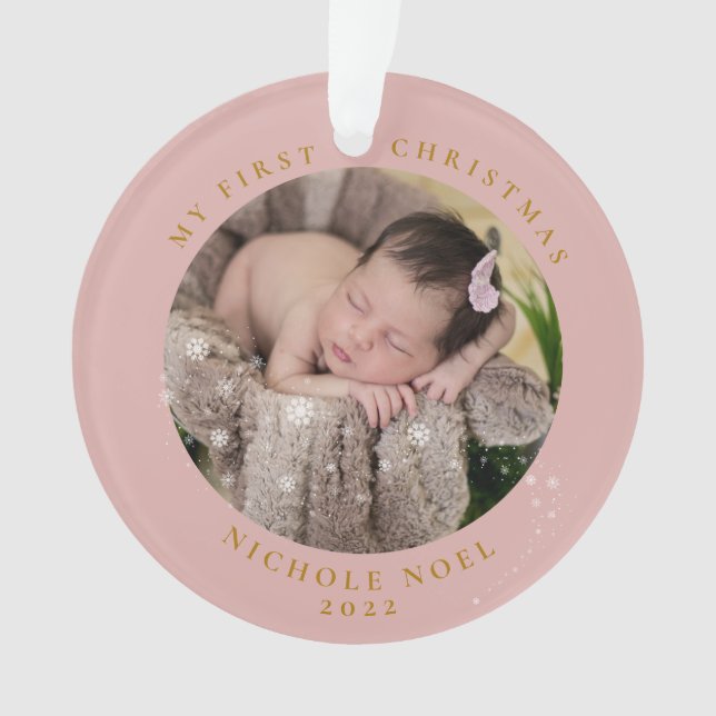 Modernes 2-seitiges, erstes Weihnachtsschneeflocke Ornament (Vorderseite)