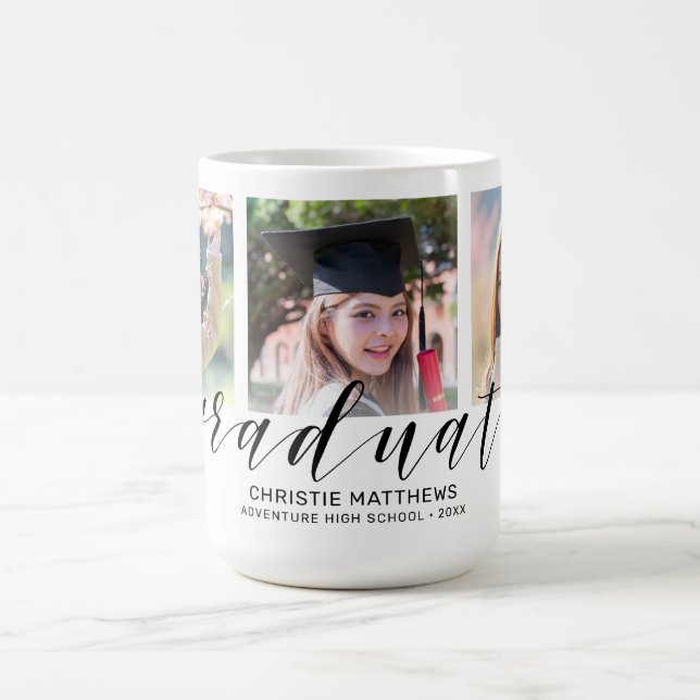 Modernes 3-Foto Collage Black Script Graduate Kaffeetasse (Mittel)