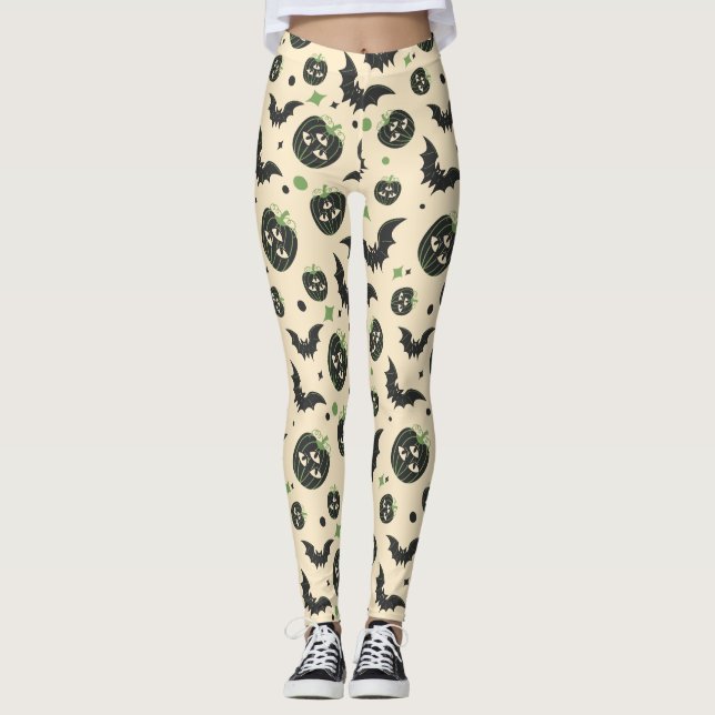 Modernes, 3-Mit Augen Kürbiskuchen und Fledermäuse Leggings (Vorderseite)