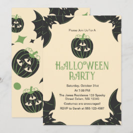Modernes 3-Mit Augen Pumpkin & Bats Halloween-Part Einladung