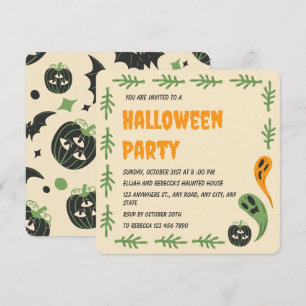Modernes 3 Mit Augen Pumpkin- und Ghost-Halloween- Einladung