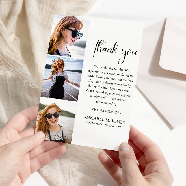 Modernes 3 x Foto Beerdigung Beileid Dankeskarte (Von Creator hochgeladen)