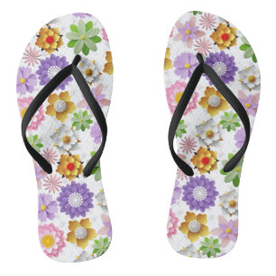 Modernes 3D-farbiges Blumenmuster 03x4 Weiß BG Flip Flops