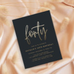 Modernes 40. Geburtstag einfach, stilvoll und eleg Einladungspostkarte<br><div class="desc">Moderne 40. Geburtstag einfach stilvolle elegante Gold-Drehbuch & geometrischen 40. Geburtstag laden ein. Modernes geometrisches Backermuster. Teil einer Sammlung.</div>