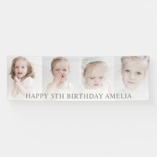 Modernes 4-Foto Collage   Happy Birthday Banner