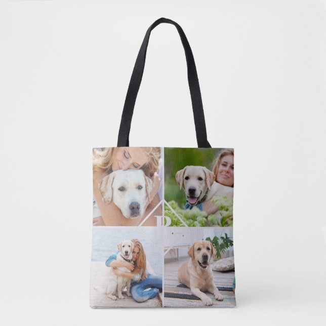 Modernes 4-Foto Collage Monogram Pet Hund Lover (Vorderseite)