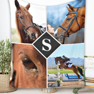 Modernes 4 Foto Collage Monogram Pet Rover Fleecedecke