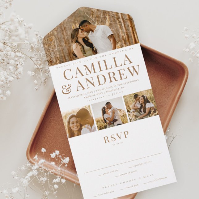 Modernes 4 Foto Elegante Hochzeit All In One Einladung (Von Creator hochgeladen)