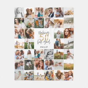 Modernes 50. Geburtstag Multi-Foto-Script-Geschenk Fleecedecke
