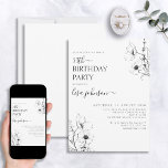 Modernes 50. Geburtstag Script Schwarz-weiß floral Einladung<br><div class="desc">Feiern Sie 50 wunderbare Jahre mit einer zeitlosen und modernen 50. Geburtstag Script Schwarz-weißen Floral Einladung! Dieses elegante Design ist die perfekte Wahl für jede fünfzigjährige Feier, mit delikaten Schwarz-Weiß-Wildblume Linien Kunst, um den Ton für Ihren besondere Anlass Set. Personalisieren Sie Ihre Geburtstagsparty-Details mit moderner handgeschriebener Kalligraphie, damit jeder weiß,...</div>