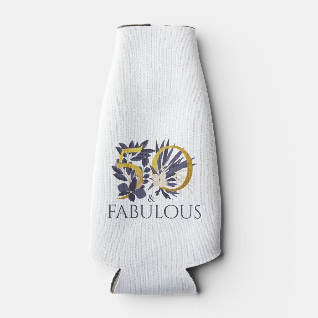 Modernes 50 und fabelhaftes Floral Gold Blue Flaschenkühler (Vorderseite)