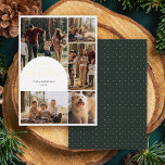 Modernes 5 Foto Collage Arch Frohe Weihnachts-Foto Folien Feiertagskarte<br><div class="desc">Mit unserer Foil Holiday Card können Sie Ihre Urlaubsstimmung steigern. Auf dem links Foto, das durch "Frohe Weihnachten" in luxuriöser Goldfolien-Schrift-Kalligrafie hervorgehoben wird, zeigt sich eine wunderschöne 5-Foto-Collage und ein anmutiges Bogenüberlagern. Passen Sie es mit Ihrem Familiennamen und Jahr in chic Typografie an. Auf der Rückseite des Hotels befindet sich...</div>