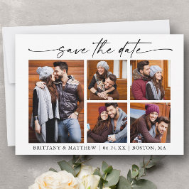 Modernes 5-Foto-Minimalistisches Ink-Script Save The Date