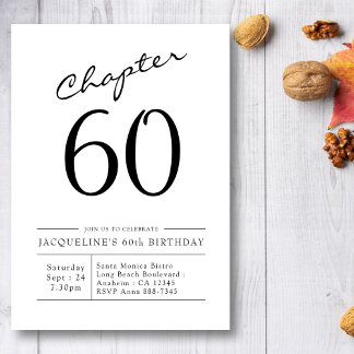 Modernes 60. Geburtstag Schwarz-weiß Kapitel 60 Einladung