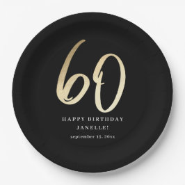 Modernes 60. Geburtstag Schwarzes & Gold-Script Pappteller