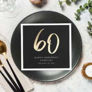 Modernes 60. Geburtstag Schwarzes & Gold-Script Serviette