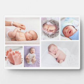 Modernes 6 Foto Collage Grid Neugeborene Baby Plaq Fotoplatte