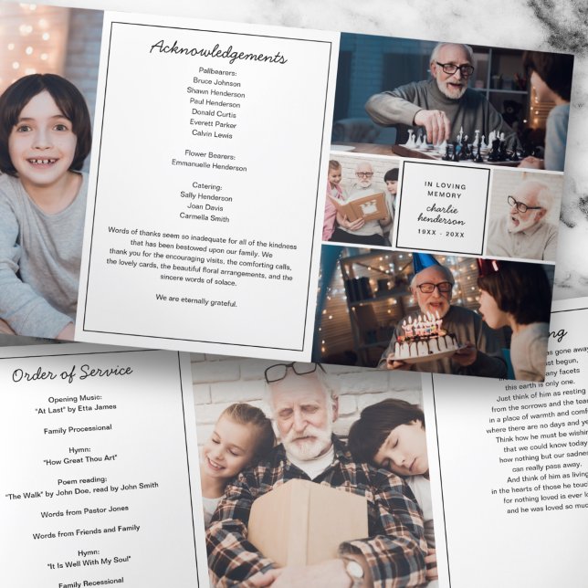 Modernes 6-Foto-Mahnmal Dreifach-gefaltete Programmkarte (Von Creator hochgeladen)