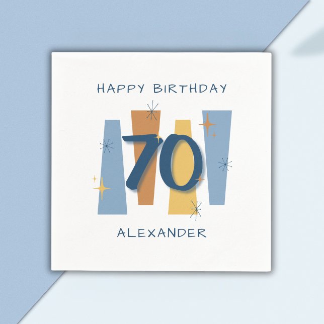 Modernes 70. Geburtstag Retro Blue Serviette (Von Creator hochgeladen)