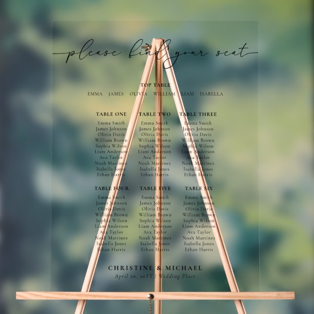 Modernes 7 Tisch Hochzeitskarte Akryllisches Zeich Acrylschild (Neutral)