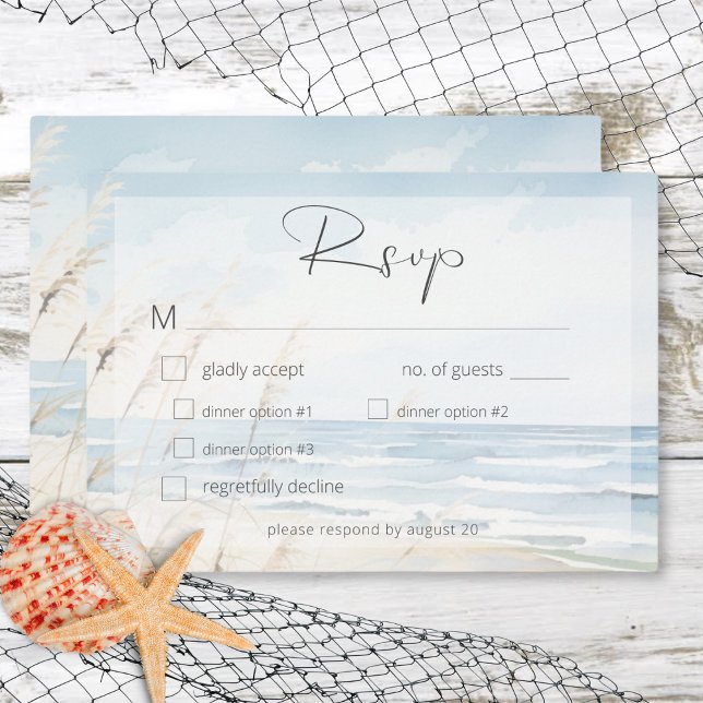 Modernes Abendessen am Strand RSVP Karte (Modern Seaside Watercolor Beach Wedding Dinner RSVP Card)