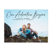 Modernes Abenteuer beginnt Save the Date Foto