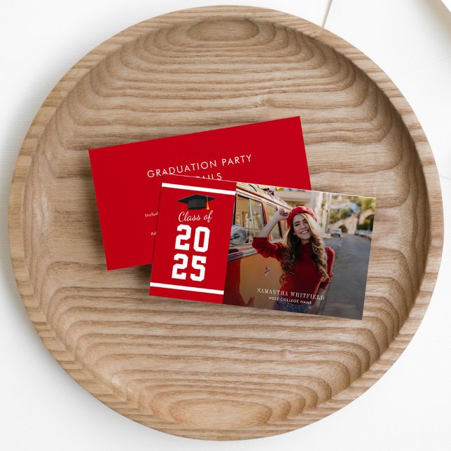 Modernes Abschluss 2025 Foto Party Begleitkarte (Graduation 2025 Photo Enclosure Card Red)