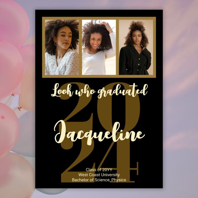 Modernes Abschluss 2025-Gold-Script-FotoCollage Ankündigung (Von Creator hochgeladen)