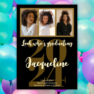 Modernes Abschluss 2025-Gold-Script-FotoCollage Einladung