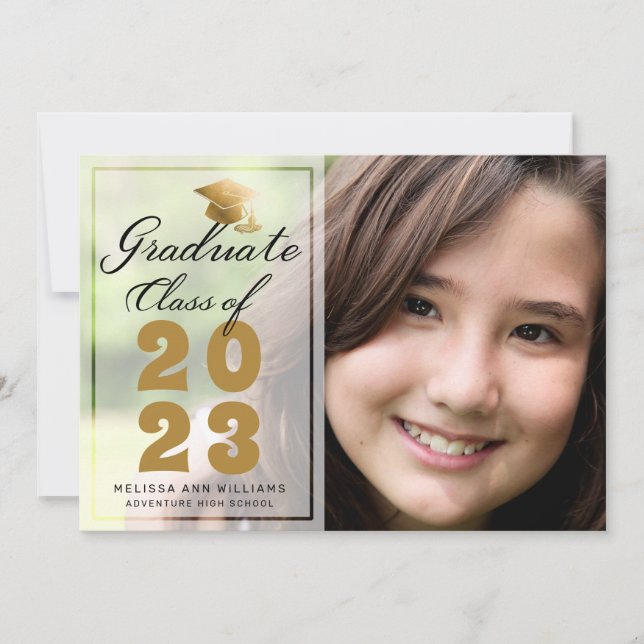 Modernes Abschluss Foto Black Gold Script 2023 Ankündigung (Vorderseite)