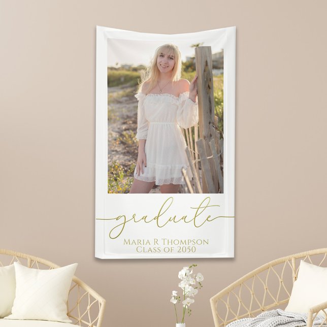 Modernes Abschluss Foto Elegantes Gold Script Banner (Von Creator hochgeladen)