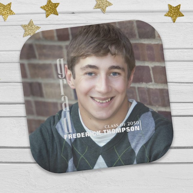 Modernes Abschluss Foto Minimalistisch Elegant Gra Pappteller (Von Creator hochgeladen)