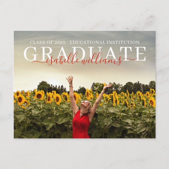 Modernes Abschluss Foto Sonnenblumen Ankündigungspostkarte (Vorderseite)