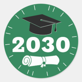 Modernes Abschluss Grad Jahr Cap Diploma Green Runder Aufkleber