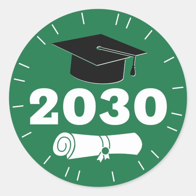 Modernes Abschluss Grad Jahr Cap Diploma Green Runder Aufkleber (Vorderseite)