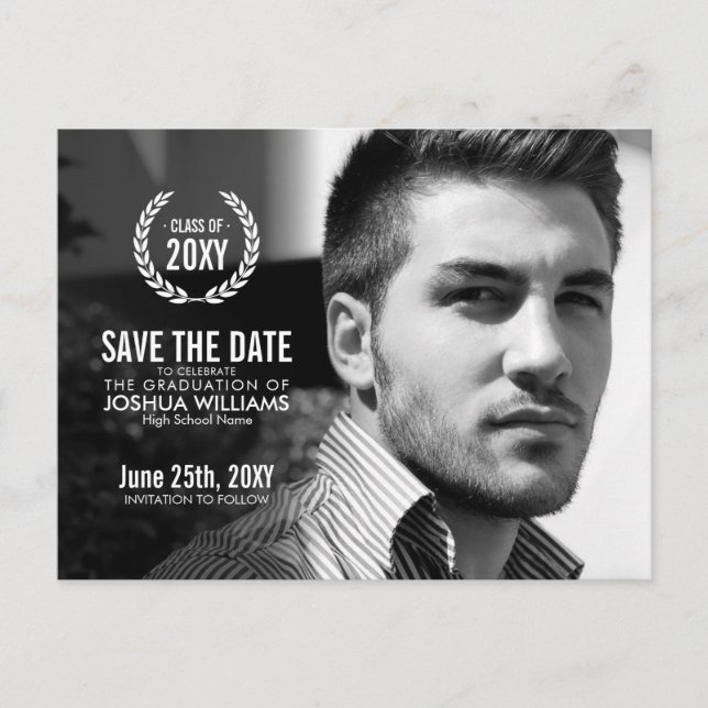 Modernes Abschluss Kranz-Foto Save the Date Ankündigungspostkarte (Vorderseite)