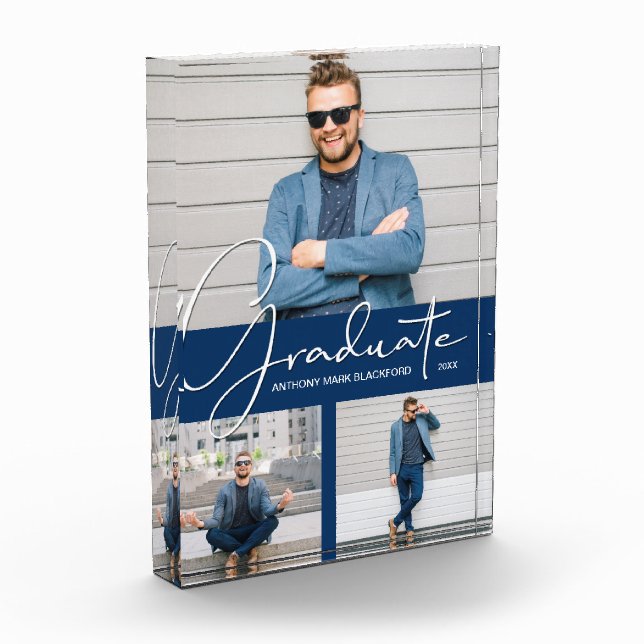 Modernes Abschluss Navy Blue Collage Fotoblock (Links)
