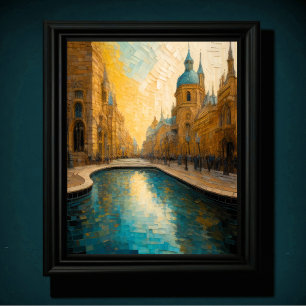 Modernes Abstract Design Gold Blue European Poster