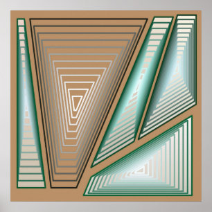 Modernes Abstrakt - 3-D Pyramiden, Taupe und Silve Poster