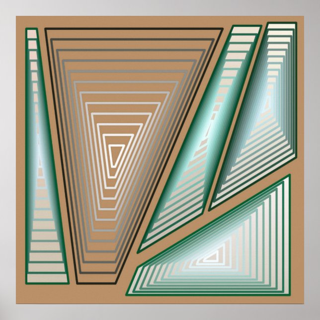 Modernes Abstrakt - 3-D Pyramiden, Taupe und Silve Poster (Vorne)