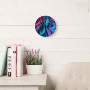 Modernes Abstrakt-Blau und Rosa Runde Wanduhr