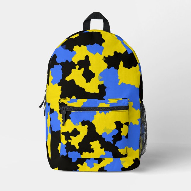 Modernes, Abstrakt-gelb-blaues Muster Bedruckter Rucksack (Vorderseite)