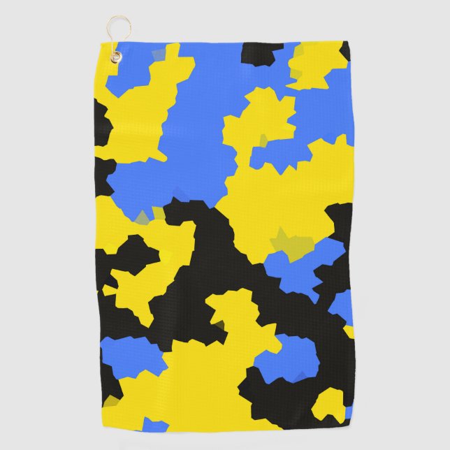 Modernes, Abstrakt-gelb-blaues Muster Golfhandtuch (Vorderseite)