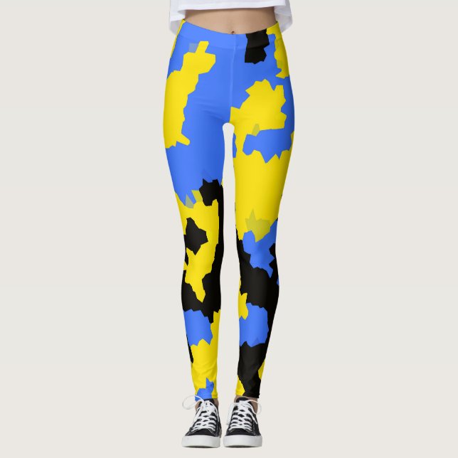 Modernes, Abstrakt-gelb-blaues Muster Leggings (Vorderseite)