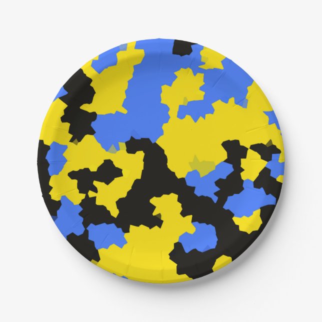 Modernes, Abstrakt-gelb-blaues Muster Pappteller (Vorderseite)